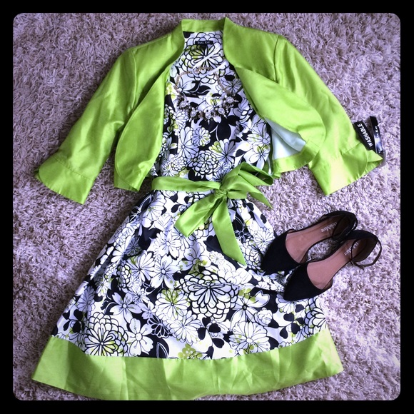Dana Kay Dresses & Skirts - NWT! Lime green dress with belt and jacket!